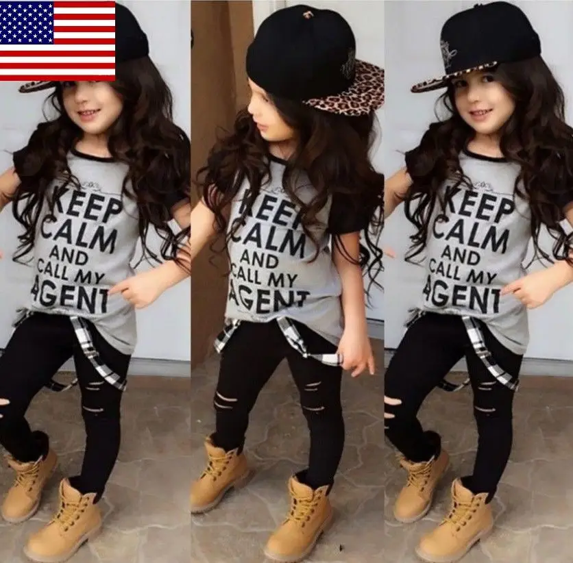 

USA Boutique Toddler Kids Girl Tops T-shirt Pants Leggings Outfits Set Clothes