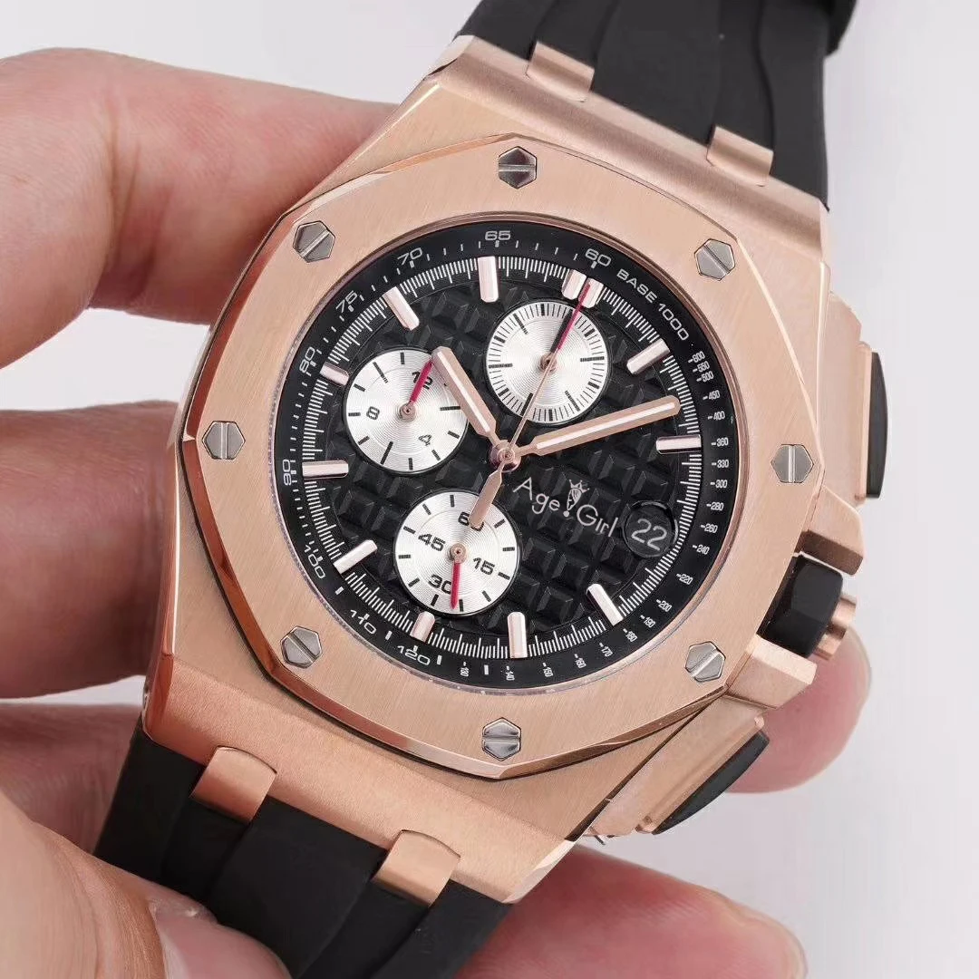 

Luxury Brand New Men Watches Chronograph Sapphire Stainless Steel Black Rubber Rose Gold Silver Luminous Stopwatch 2019 Limited