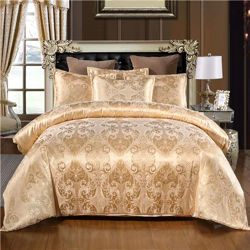 Luxury Bedding Sets Jacquard Queen King Size Duvet Cover Set Gold