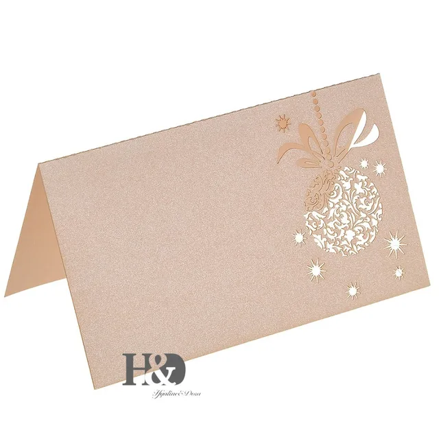 beige laser cut paper flower 120pcs name place cards wedding