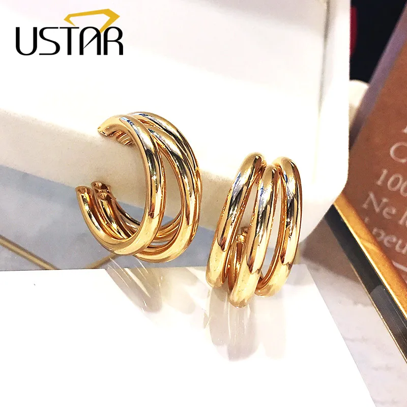 USTAR новые полукруглые женские серьги-кольца золотого цвета, женские серьги, современная мода, ювелирные изделия, висячие серьги, подарки