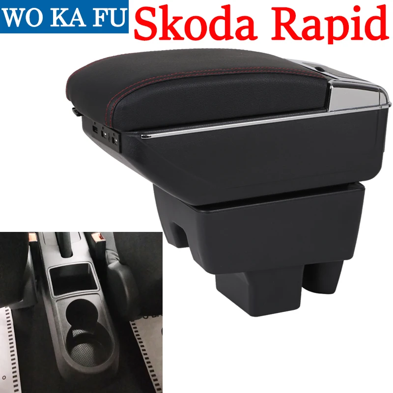 

for Skoda Rapid armrest box universal car center console caja modification accessories double raised with USB