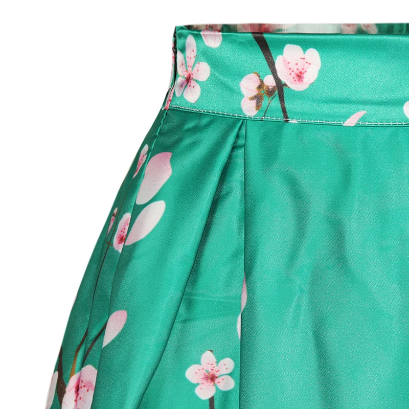 Новинка года; Стильная универсальная зеленая юбка с цветочным принтом; приталенная юбка со складками
