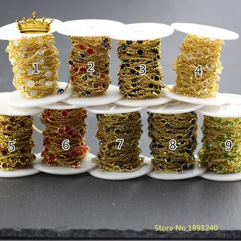 

9 color choice,5meters 6mm Coin Glass Wire Wrapped Flower Copper Connectors Plated Gold Faceted Glass Chains Findings Bulk BH42