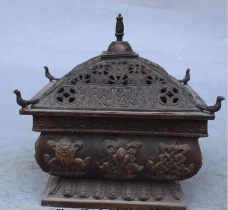 

RHS0161 8" Chinese Tibet Bronze 8 Auspicious Symbol Bird Incense Burner Censer Statue