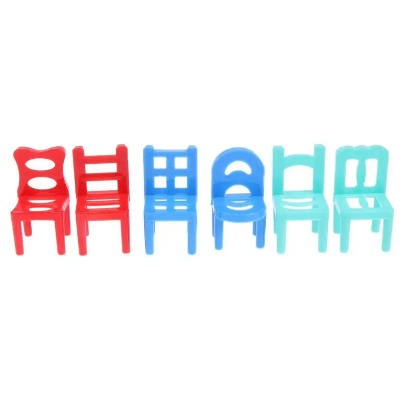 

6pcs Children Pretend Play Plastic Chairs Hollow Geometric Chair for Dolls Accessories Furniture Play House Toys Random