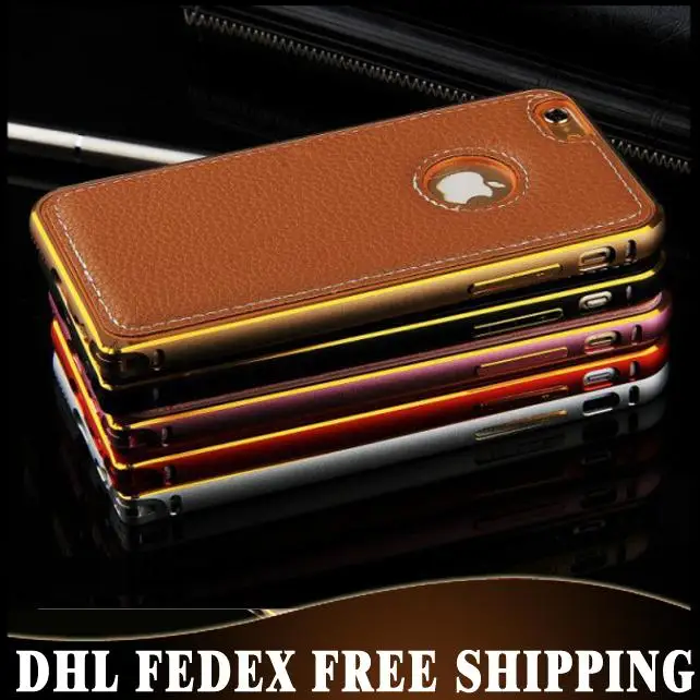 10pcs/lot Free Shipping 2 in 1 Luxury Detachable Litchi Leather Back Cover with Dual Color Metal Bumper For iPhone 6 4.7 inch |