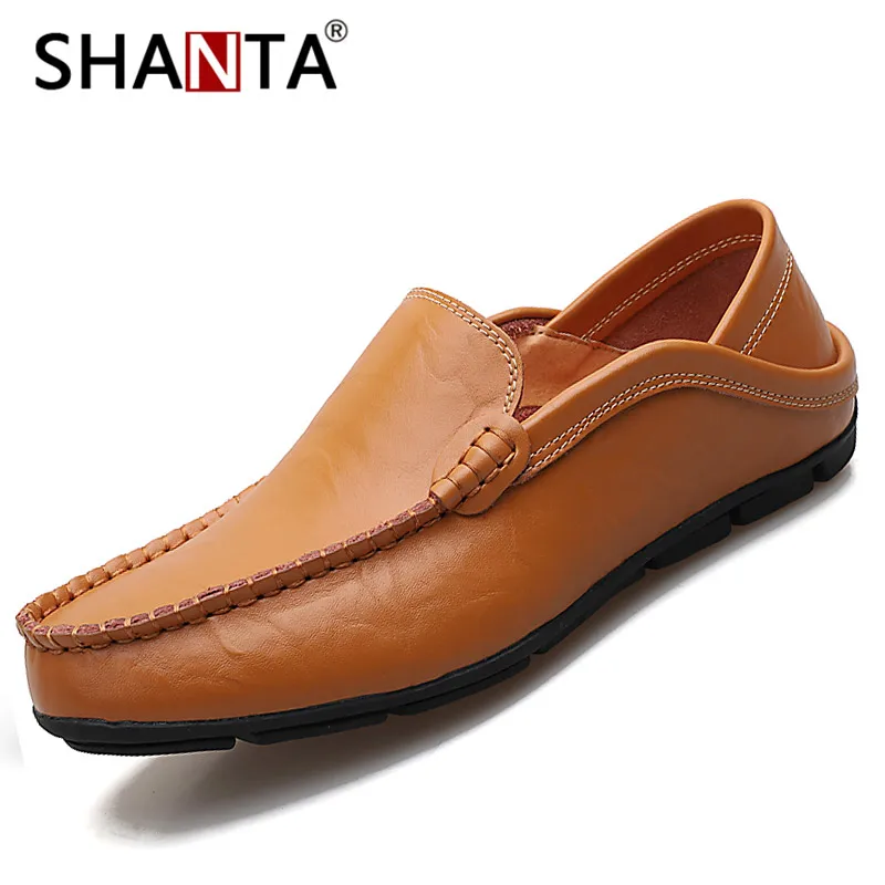 

SHANTA 2019 Men Casual Shoes Suede Leather Loafers Solid Leather Driving Shoes Male Flats Men Shoes Sneakers Big Size 37-47