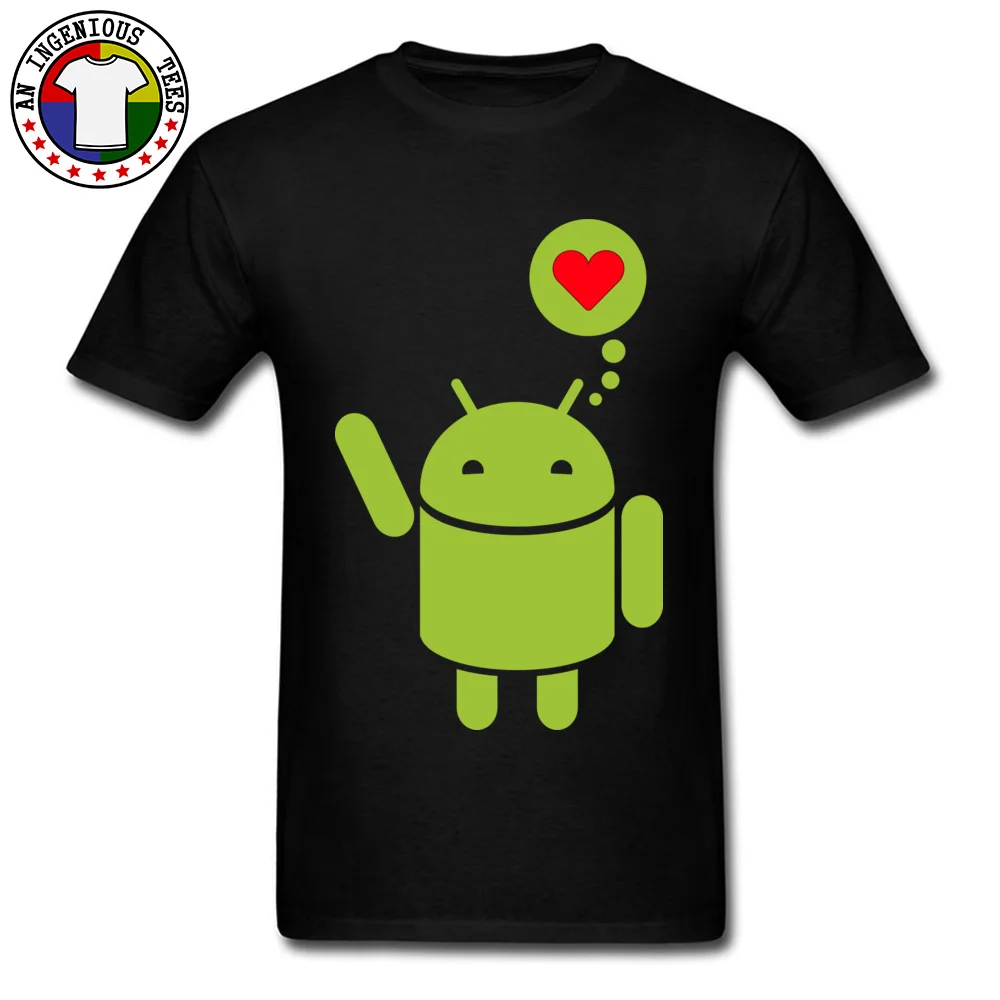 NormalDesign Short Sleeve Tops Shirts Summer Fashion O-Neck Pure Cotton Tee Shirts Male T-Shirt Droid in Love  Droid in Love black