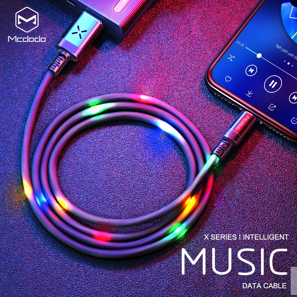 Кабель Mcdodo Lightning/USB для iPhone X Xs Max с голосовым управлением и цветным светодиодным