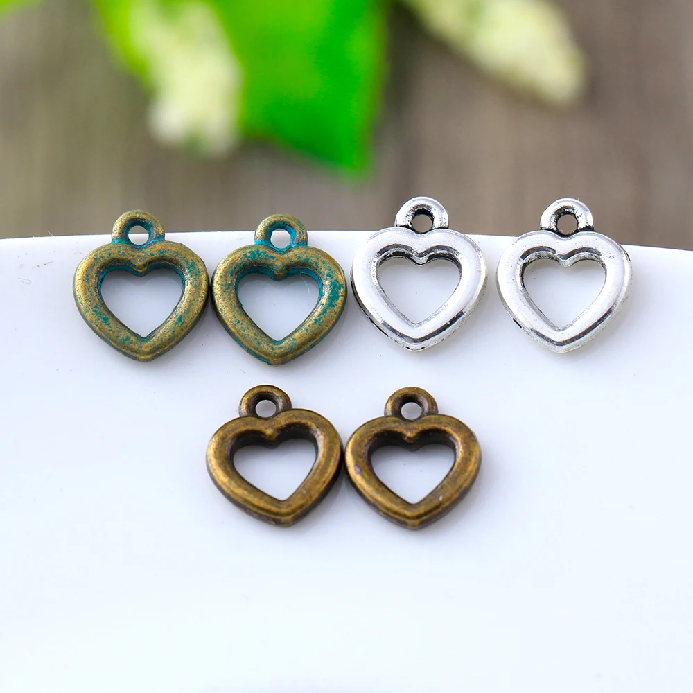 

10X12mm 36pcs/lot Antique Bronze Silver Plated Charms Bracelet Necklace Accessories Pendant New Fashion Alloy Zinc Heart