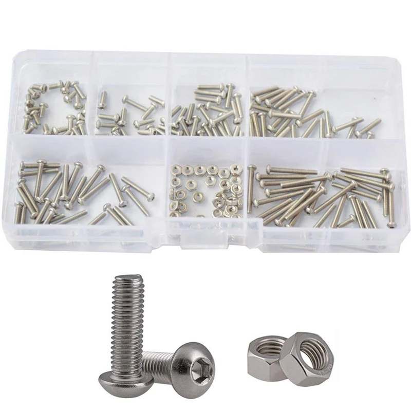 230pcs M2 304 Stainless Steel Hex Socket Button Head Cap Bolts Screws Nuts Kit 5