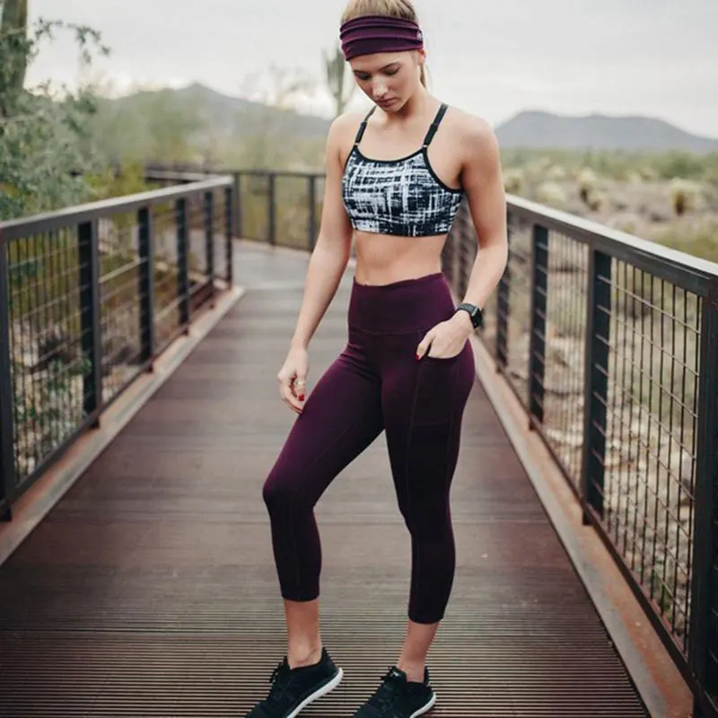 

2019 High Elasticity Yoga Pants With Pockets Sport Leggings Workout Running Pants Tight Gym Leggings Sport Women Fitness