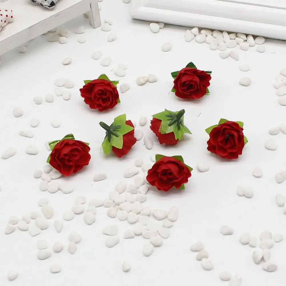 50 искусственных цветов, шелковые цветы, маленькие Чайные розы, Ручные цветы, сделай сам, головной венок, свадебное украшение для дома - Цвет: red