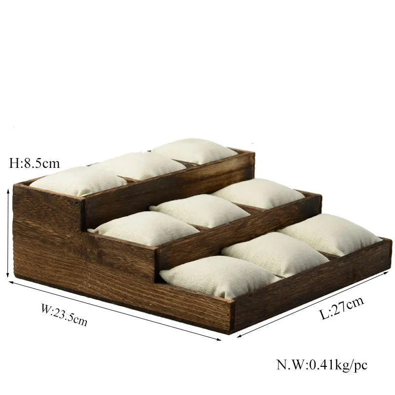 FANXI винтажная деревянная подставка для ювелирных изделий, подставка для браслета и часов с льняной подушкой, подставка для магазина, органайзер для ювелирных изделий - Цвет: 3 layer 12grids tray