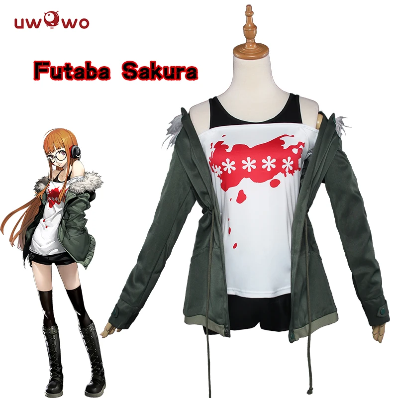 Ya-cos Persona 5 Futaba Sakura Cosplay Costume A.F.K Logo Casual Coat Jacket Shirt Tee Suit Dress up