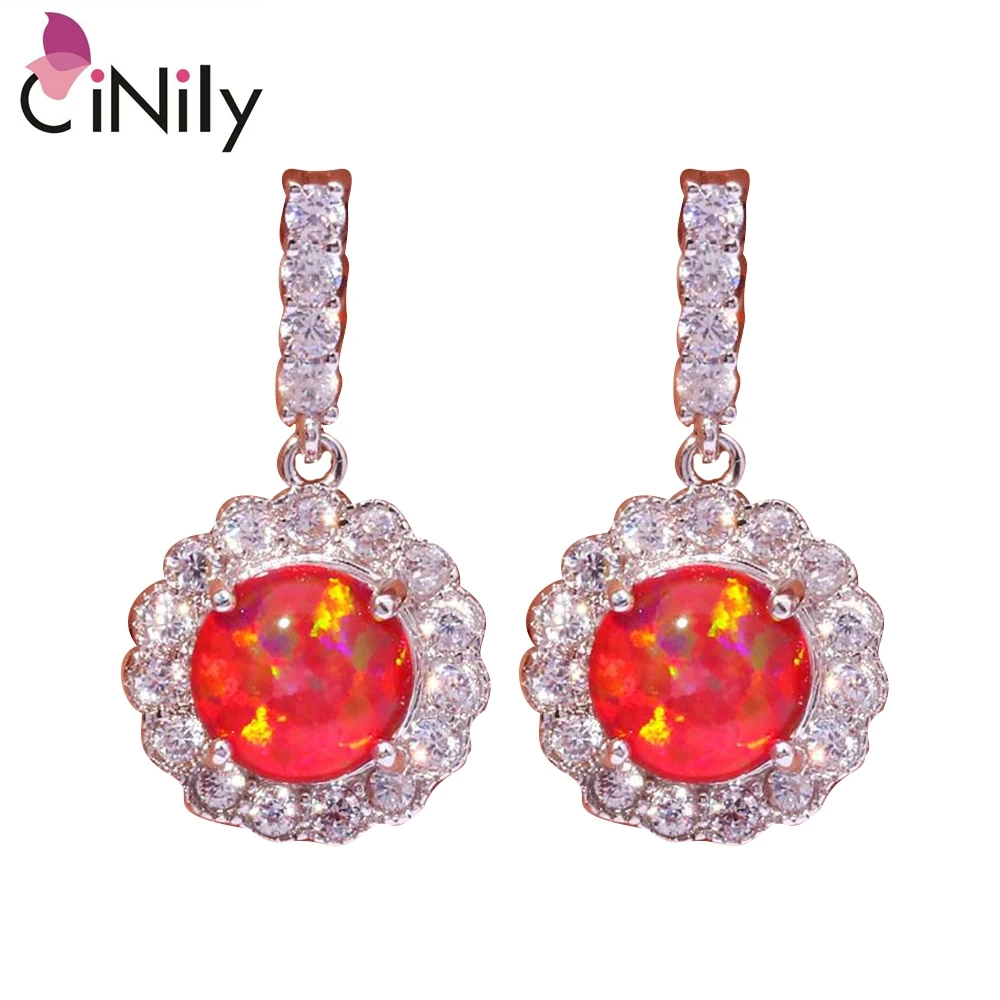 

CiNily Created Red Fire Opal Cubic Zirconia Silver Plated Earrings Wholesale Elegant for Women Jewelry Stud Earrings 7/8" OH3377