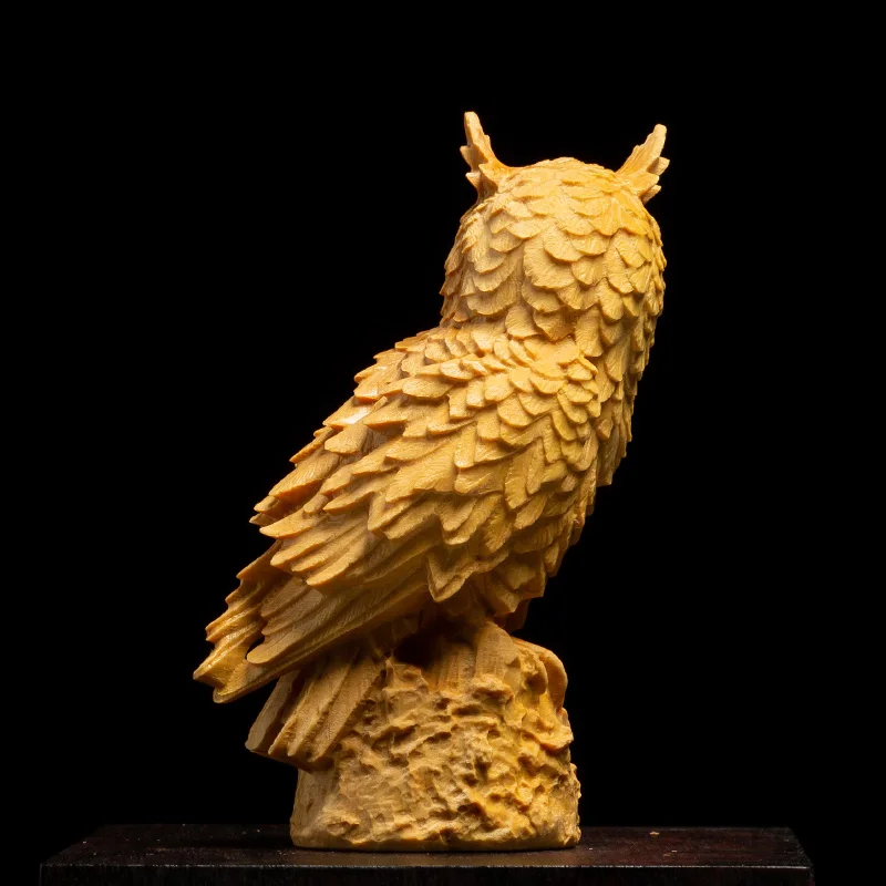CCZHIDAO Solid wood owl animal sculpture ornaments carving crafts home accessories creative