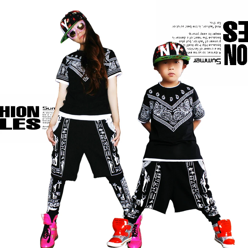 

2015 New fashion Brand kids Adult Sweatpants Costumes wear black white jazz sports trousers False two Harem Hip Hop Dance Pants