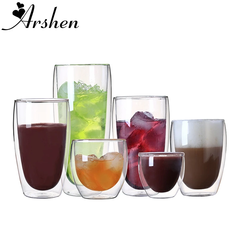 Arshen 80/250/350/450/650 ML Double Wall Shot Glass Clear Handmade Heat Resistant Tea Drink Cups Healthy Mug Coffee Cup | Дом и сад