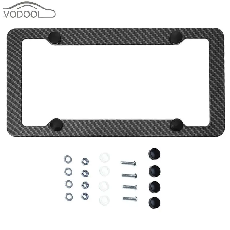 

Universal American License Plate Frame Black Carbon Fiber Number Plate TAG Cover for Front Rear Bracket w/ Screws Auto Accessory
