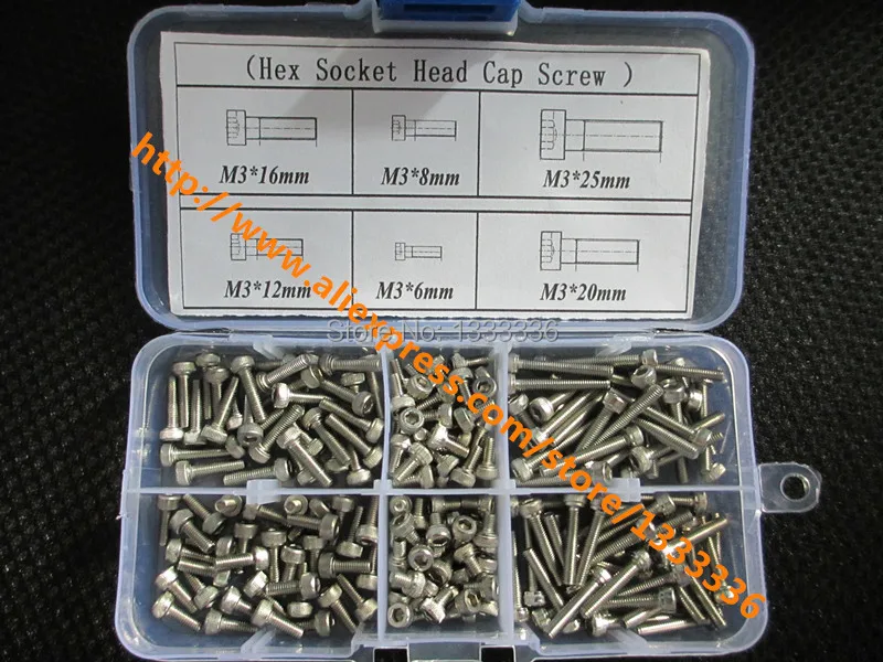 180pcs/set M3 Series Hex Socket Head Cap Screw Stainless Steel Bolts