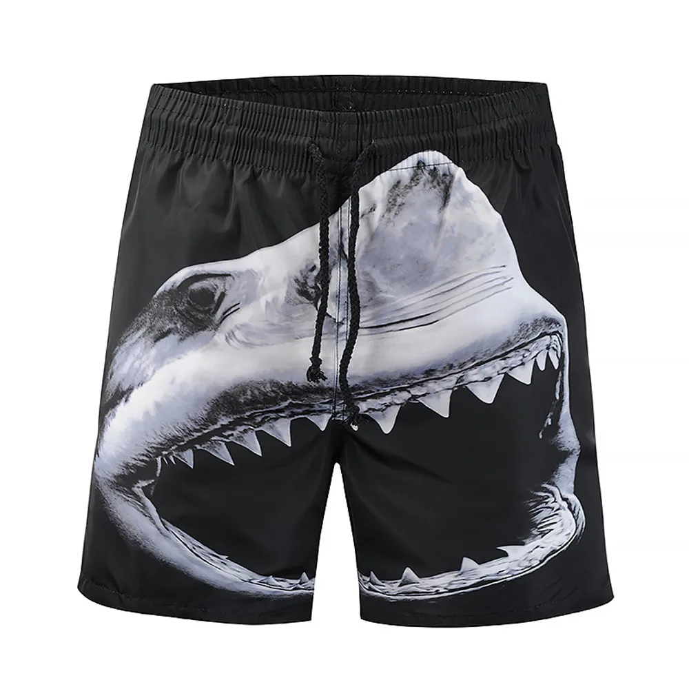 Mens Quick Drying Black Board Shorts Sharks 3D Printed Men Board shorts