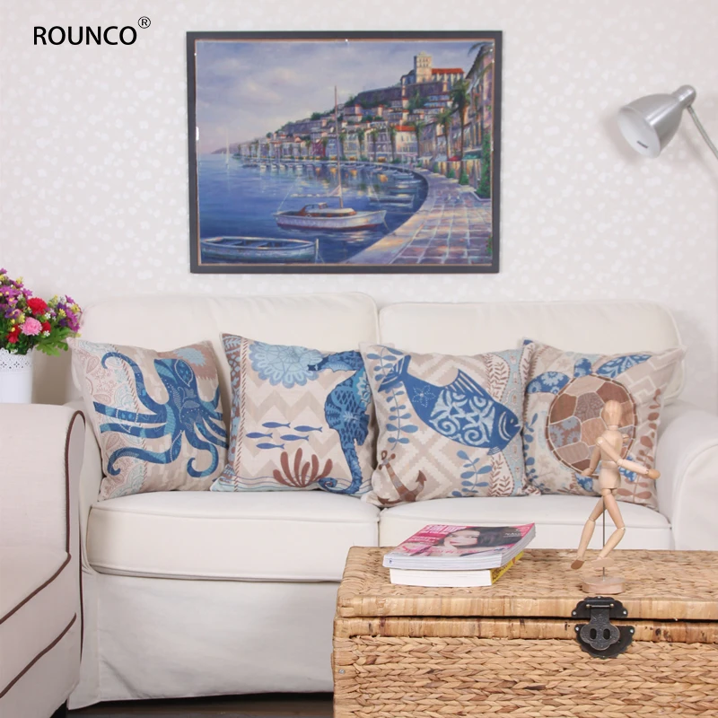 EOUNCO Linen Cotton Pillowcase Upholstery Cushion For Automobile Sofa 