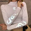 Weirdgirl Women dragon print T-shirts reflective fashion turtleneck Long Sleeve Slim Harajuku Female Tops New Arrivel 2019 Tees
