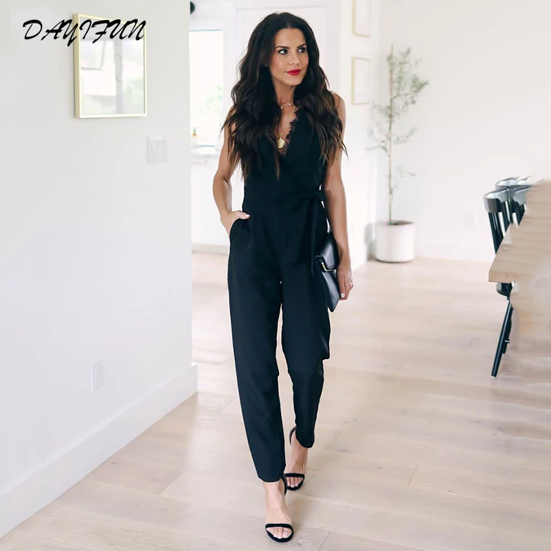 

DAYIFUN Sexy jumpsuit women long romper summer women lace bodysuit ladies trousers beach coveralls playsuit female frock C089