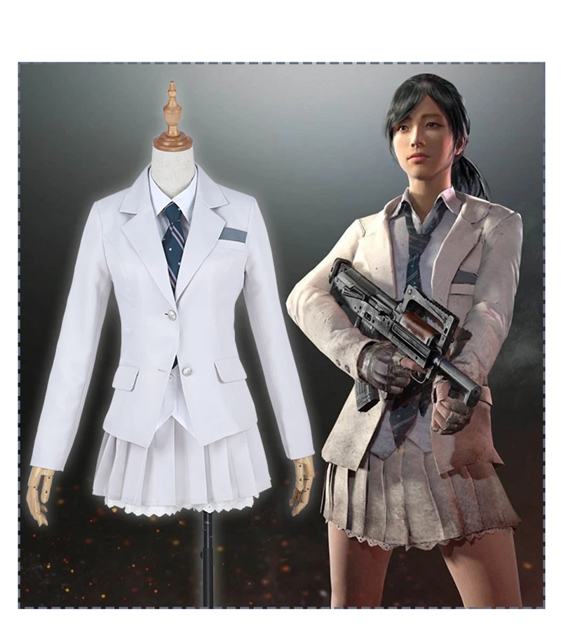  Hotest Game PUBG Cosplay Clothes Playerunknown's Battlegrounds Cosplay Costume Dress Set Whilte Col