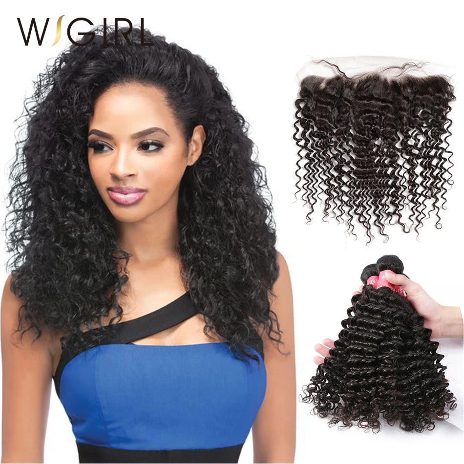 Wigirl Peruvian Deep Wave Bundles With Closure 3 Bundles Human Hair