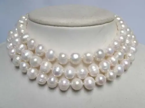 

ddh001917 necklace chocker 3 strands white freshwater pearl whorl beads