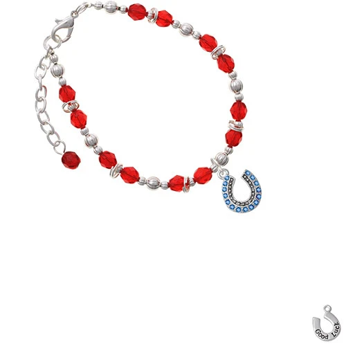 Silvertone Beaded Blue Crystal Horseshoe with Good Luck Red Beaded Bracelet