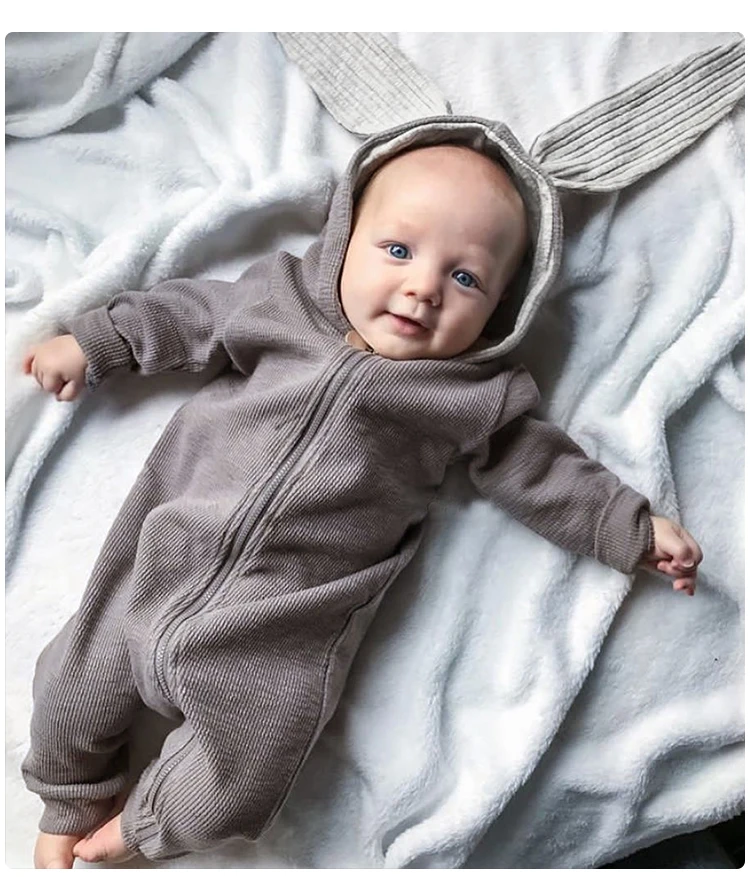 Коллекция года, осенняя одежда с капюшоном для новорожденных хлопковая одежда для маленьких девочек с розовым Кроликом, новая весенняя верхняя одежда, комбинезон для мальчиков 6, 9, 12 месяцев