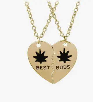 

Best Buds Necklace Weed Leaves Enamel Pendant Best Friends Broken Heart Leaf Necklaces
