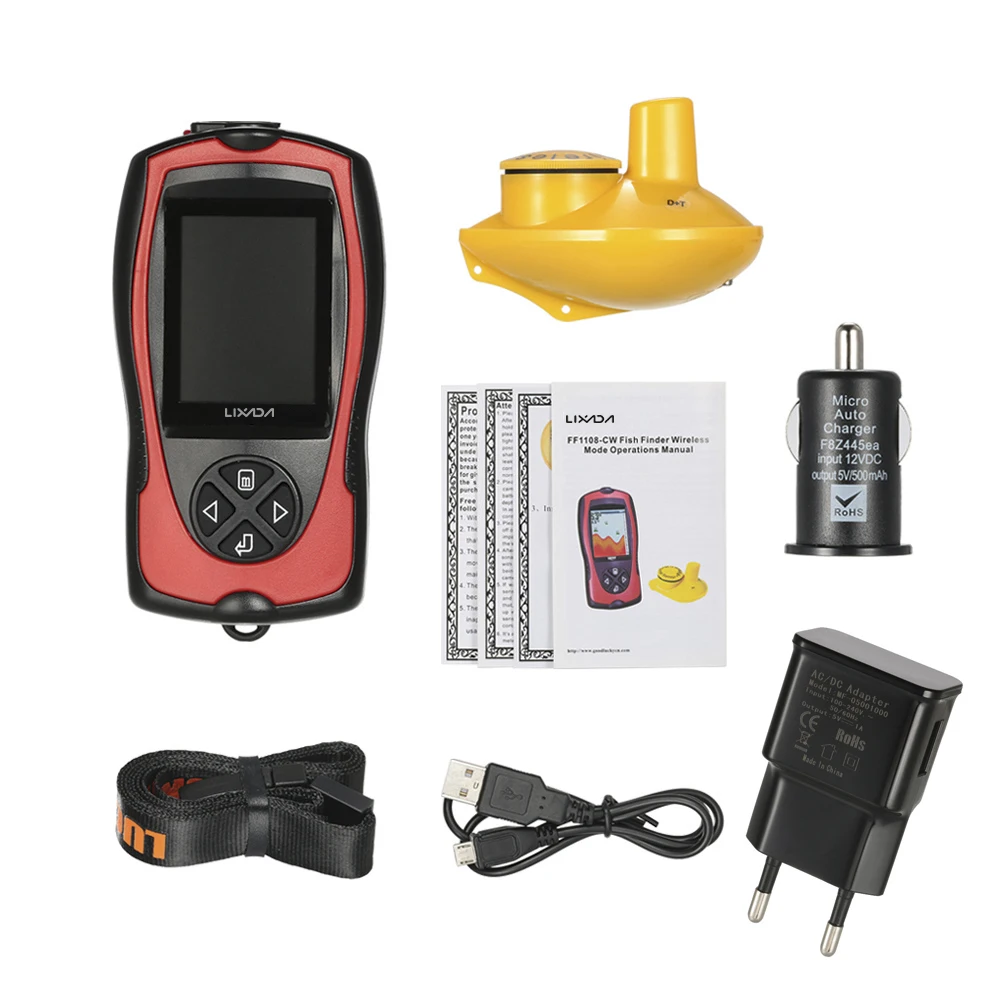 

Lixada Portable 2-in-1 Rechargeable 2.4inch LCD Wireless Sonar Transducer Depth Locator ICE Ocean Boat Fish Finder Alarm