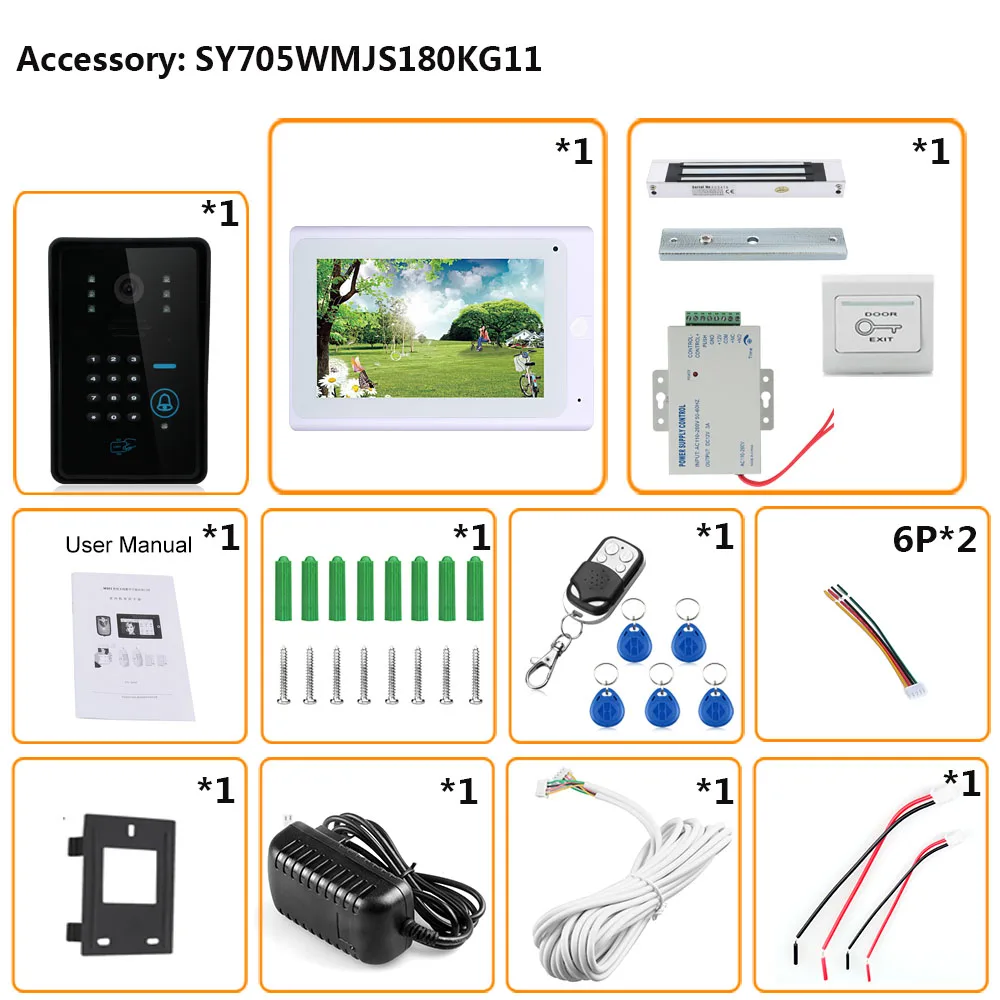 7 "TFT проводной/Беспроводной Wi-Fi RFID пароль видео Дверные звонки домофон Системы с электрическим магнитный замок на двери 180 кг + IR