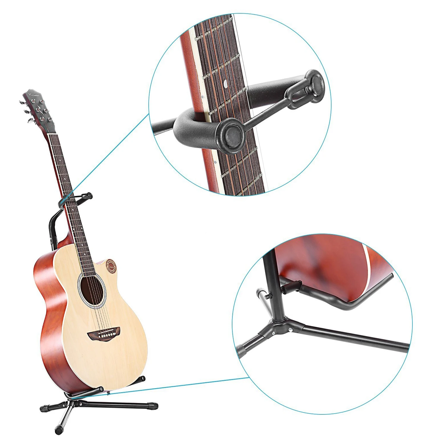SCLS Black Collapsible Iron Tripod Guitar Stand with Protective