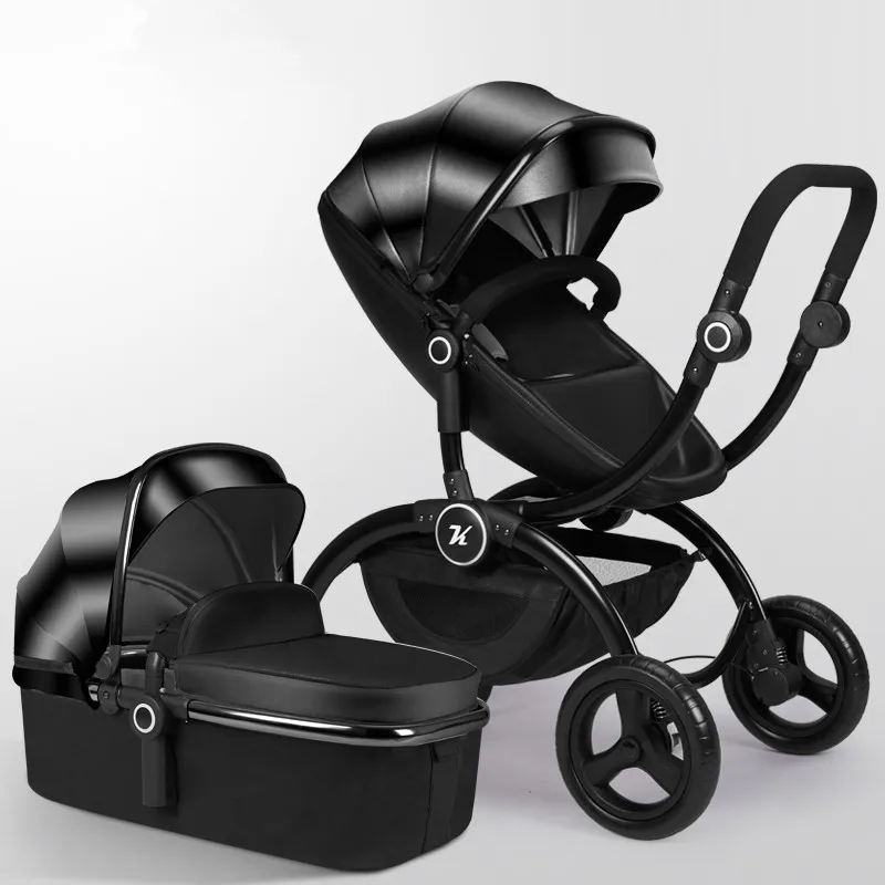 Многофункциональная Роскошная детская коляска 3 в 1 с автомобильным сиденьем, с высоким пейзажем, может сидеть, складывается, двусторонняя детская коляска для новорожденных - Цвет: Черный