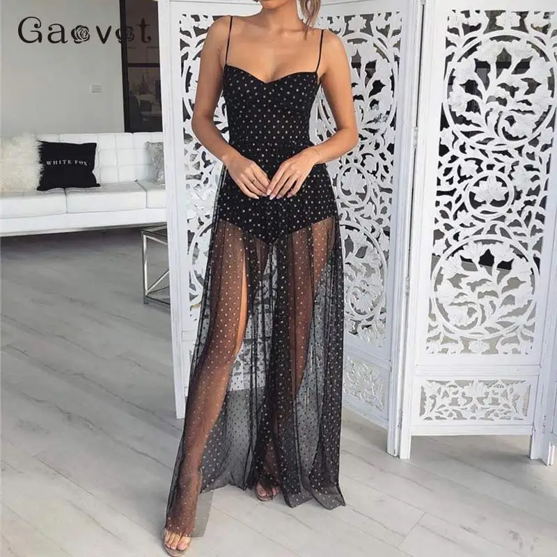 

2019 Summer Woman Black Long Dress Sexy Floor-length Sleeveless Empire Spaghetti Strap Dress Lace Fashionable Dress