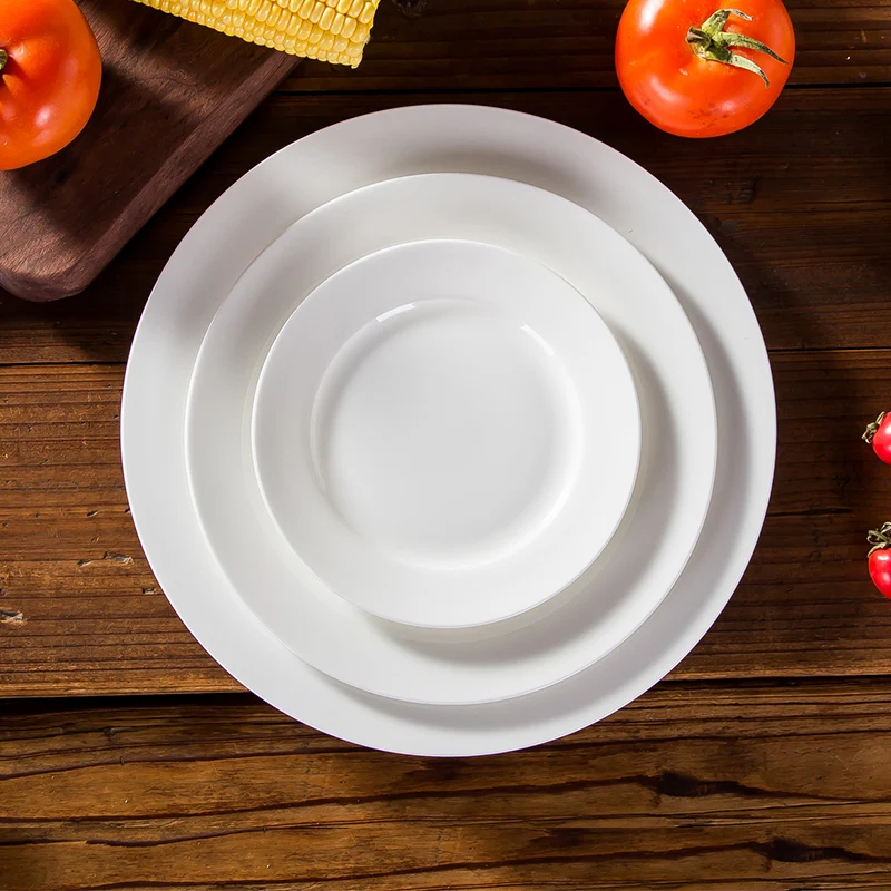 Bone china flat plates western food plate pure white bone china plates round shape 6" 8" 10" 3