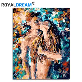 

Sexy Kiss Abstract Oil Painting DIY Paint By Number Kit Coloring By Numbers Painting on Canvas framed 16x20"