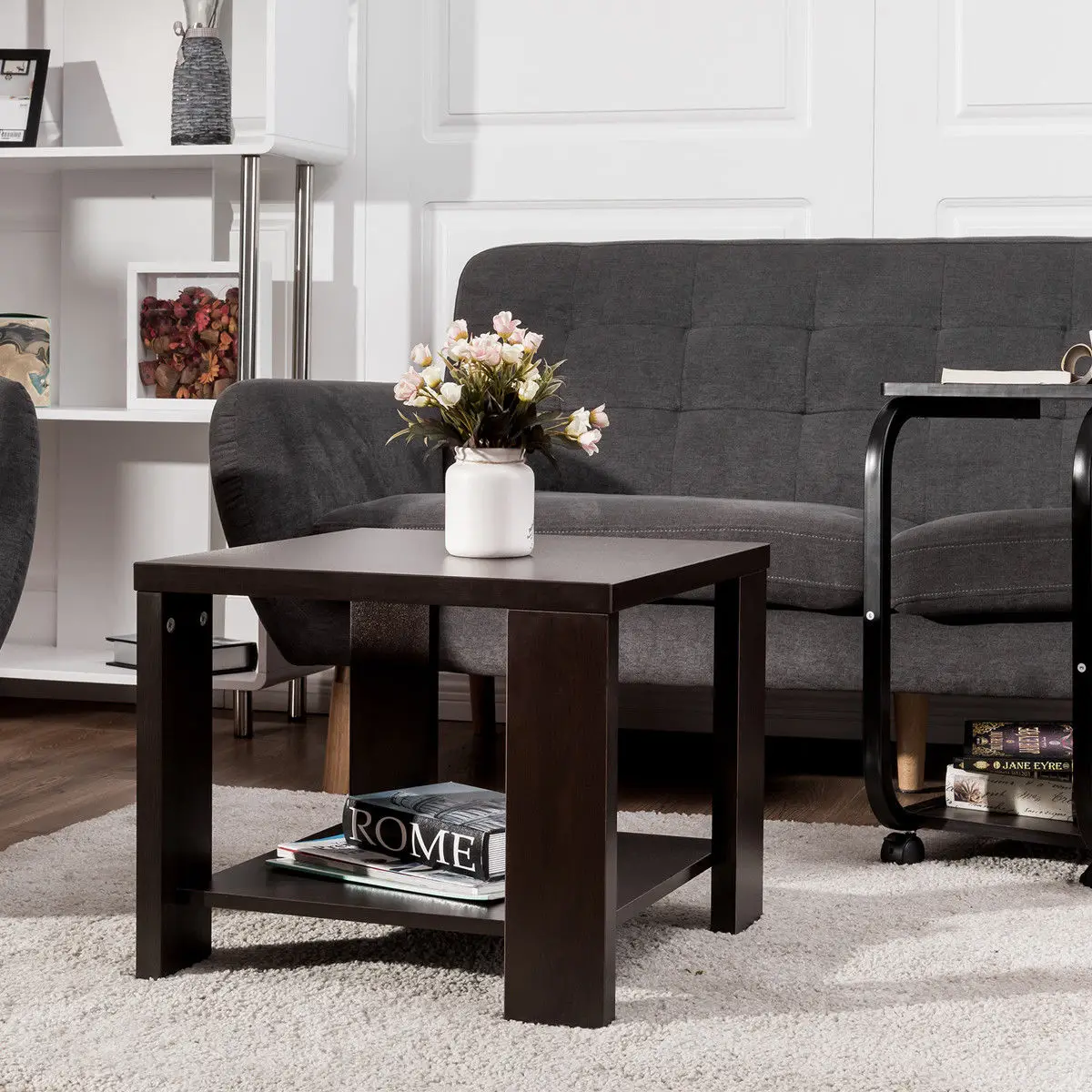 Giantex Living Room End Coffee Table Square Sofa Side coffee Tea Table with Storage Shelf Modern Wood Home Furniture HW56759CF