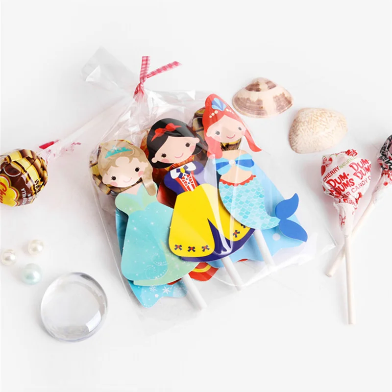 54Pc/lot Princess Snow White Mermaid Cartoon Candy Lollipop Decor Card for Kids Birthday Party Supplies Candy Gift Accessories,Q