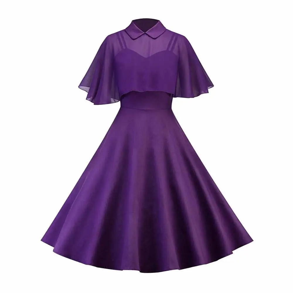 Женское винтажное Готическая накидка, осеннее платье из двух частей, прозрачная сетчатая накидка, пэчворк, плиссированное, воротник Питер Пэн, элегантные ретро готические платья - Цвет: Purple