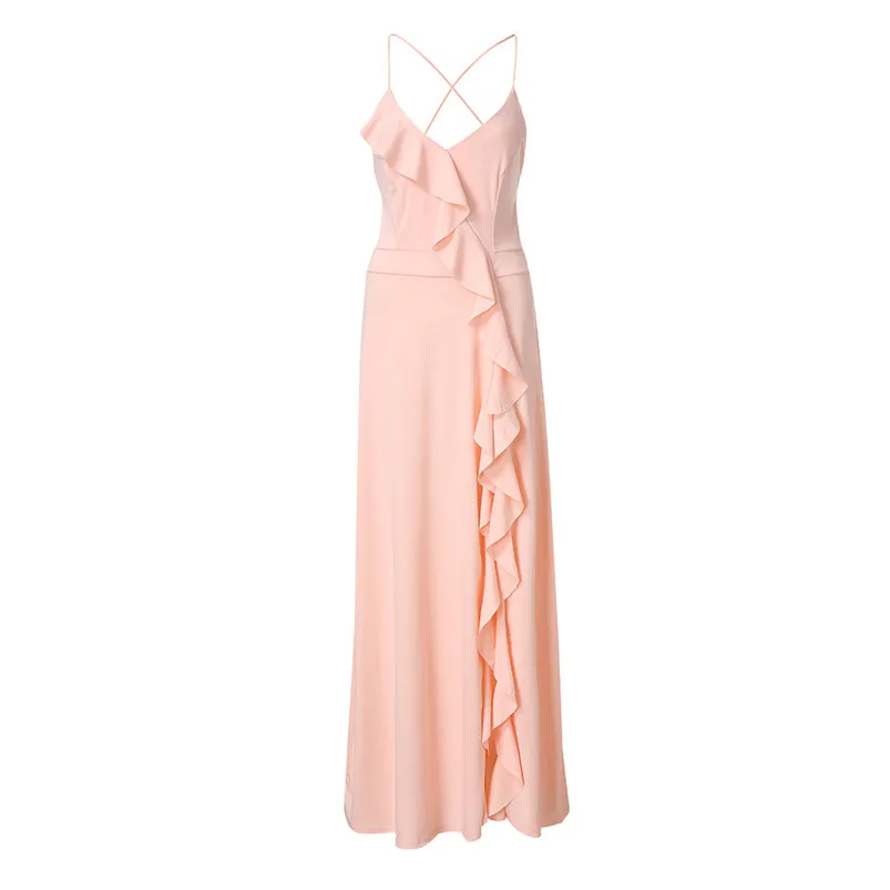 Women's Fashion Solid Sexy Dress Ruffle Blackless Sleeveless Irregular Dress 2019 New Arrival Robe Femme Vestidos H26 (8)