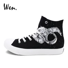 Wen Black High Top Hand Painted Shoes Original Design Spaceman Astronaut Universe Graffiti Shoes Painting Skateboarding Sneakers