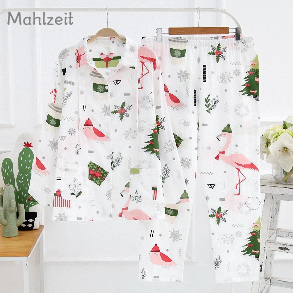 

2019 Spring Maternity Nursing clothes Pregnant Women 100% cotton Christmas Sleepwear Soft Breastfeeding pajamas 2pcs set for Mom