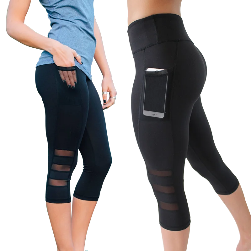 

Yoga Pants Black Mesh Calf-length Energy Seamless Tights Leggings High Waist Women Sports Running Sexy Push Up Clothes